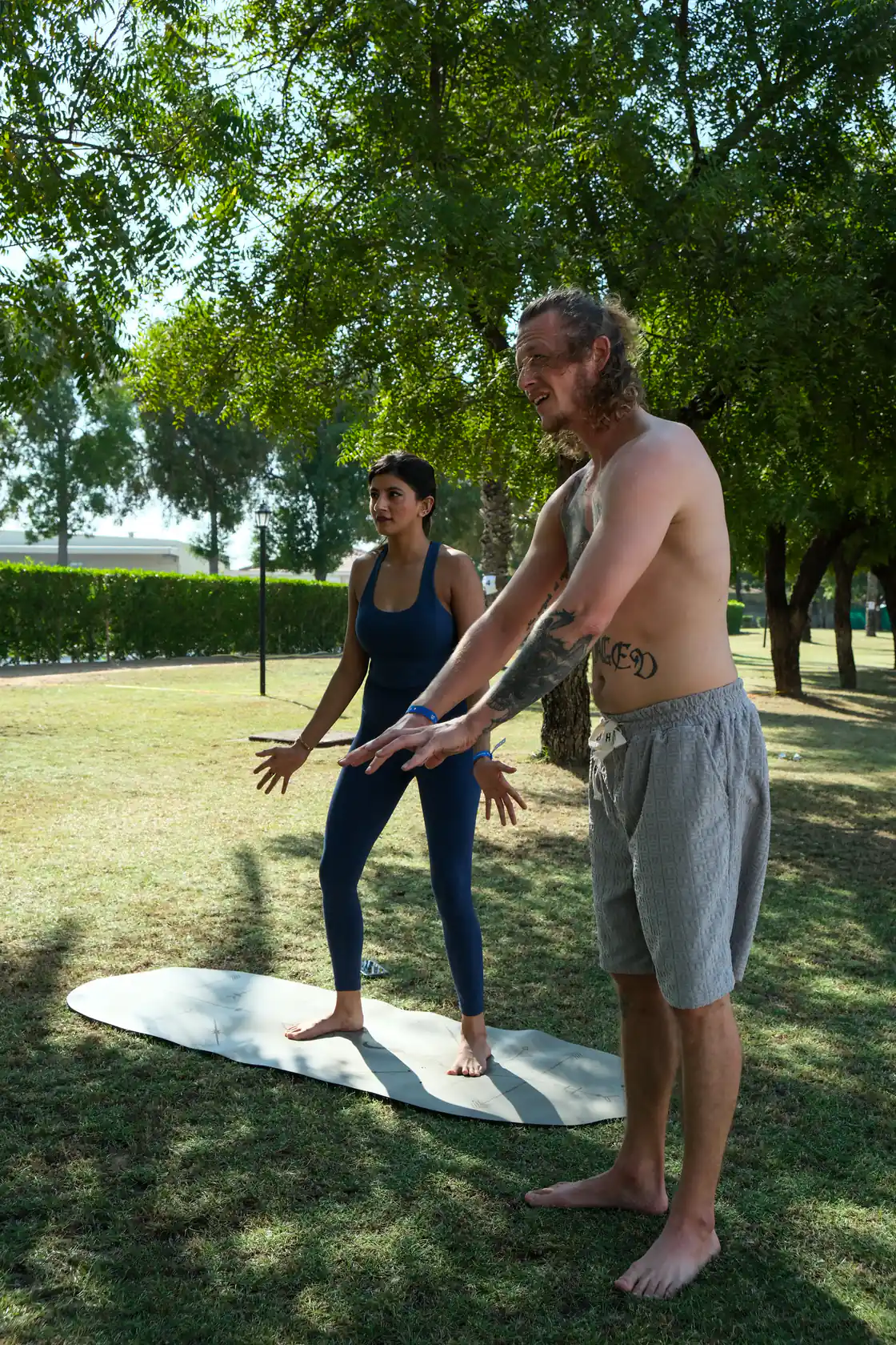 An outdoor yoga practice in a natural setting.