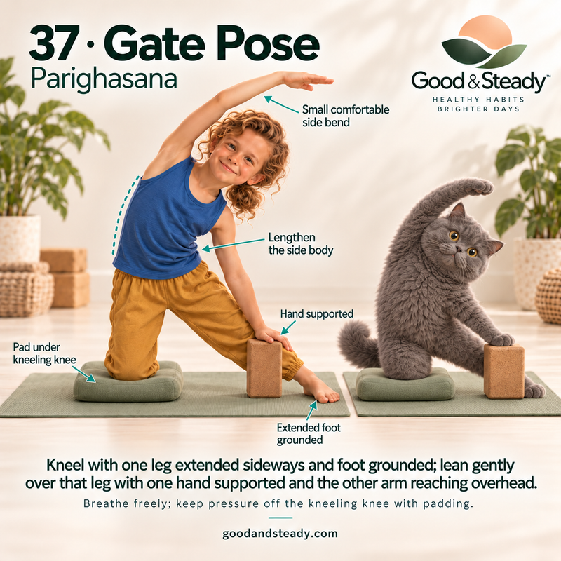 Rick and Kuzya illustrate Gate Pose.