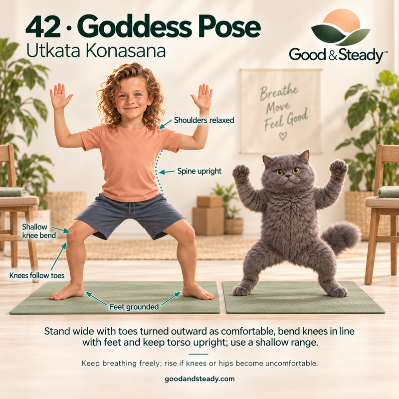 Rick and Kuzya illustrate Goddess Pose.