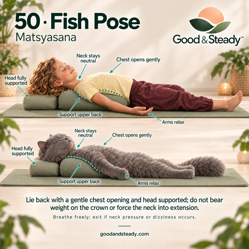 Rick and Kuzya illustrate Fish Pose.