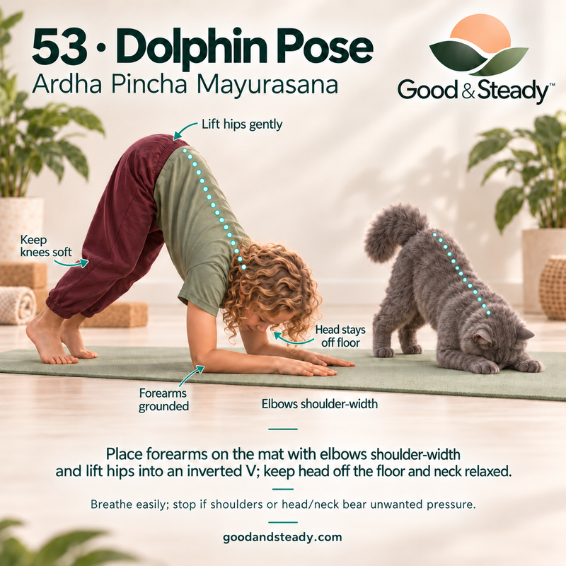 Rick and Kuzya illustrate Dolphin Pose.