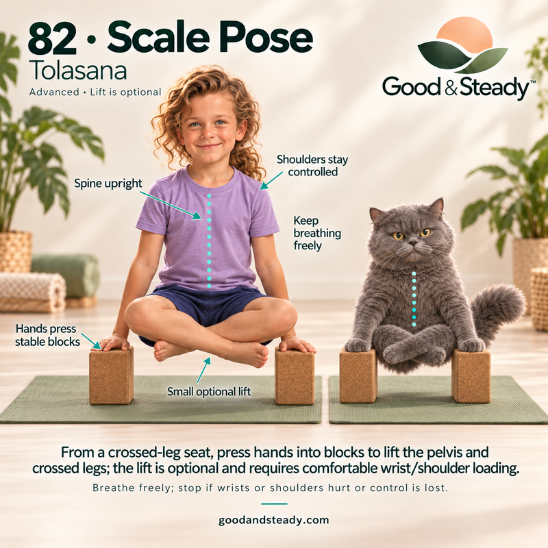 Rick and Kuzya illustrate Scale Pose. Illustrated variation: Advanced · Lift is optional.